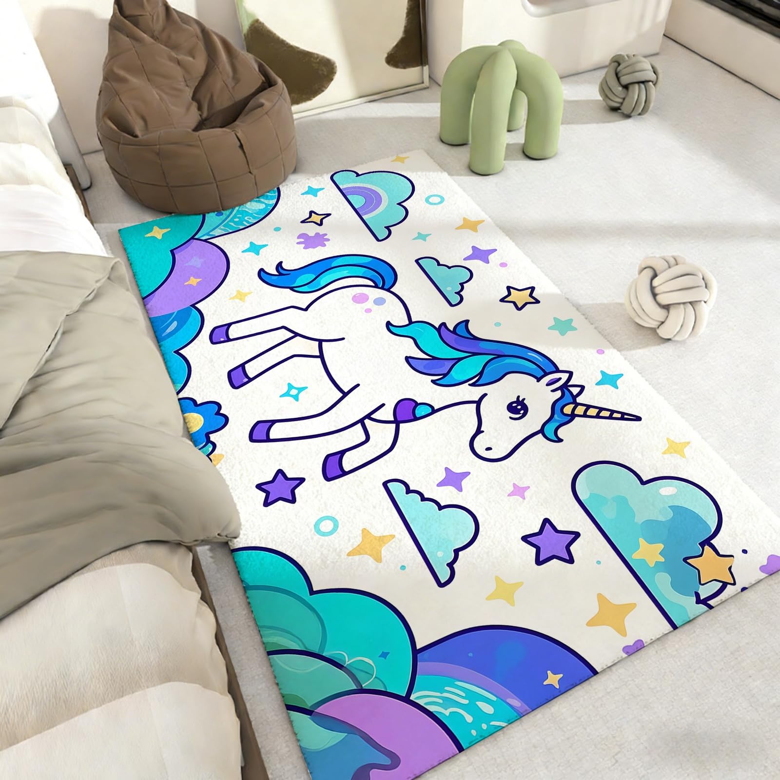 Tapis licorne enfants rose violet bleu tapis de sol chambre fille 60x180