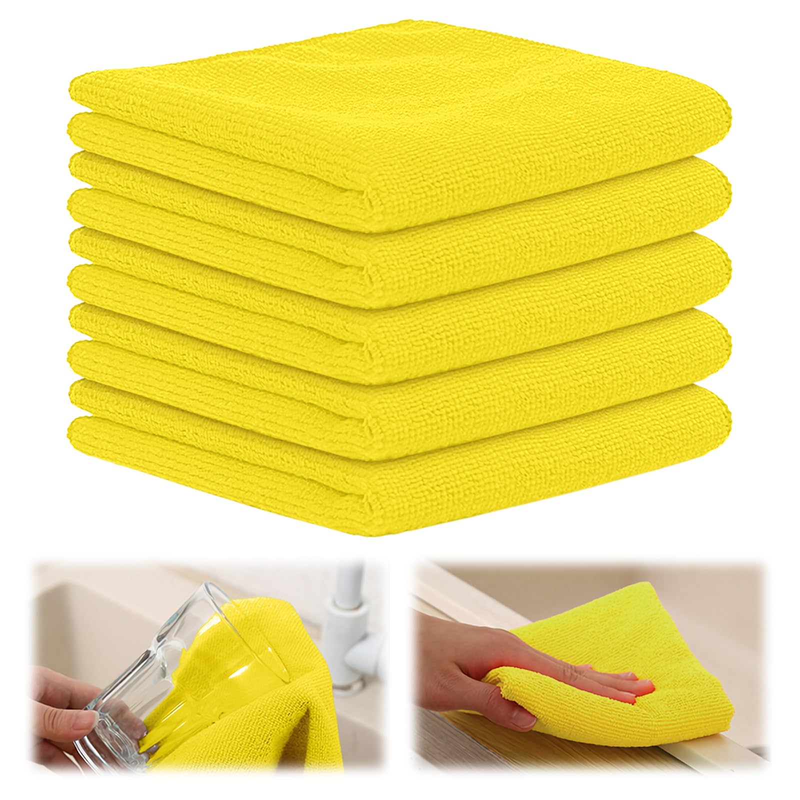 GJV 5 Pack Microfiber Cleaning Cloth,Super Soft Cleaning Cloth Dish Kitchen Rag, Super Absorbent and Lint Free Cleaning Towels Reuseable Cleaning Cloths 30x30cm (Yellow)