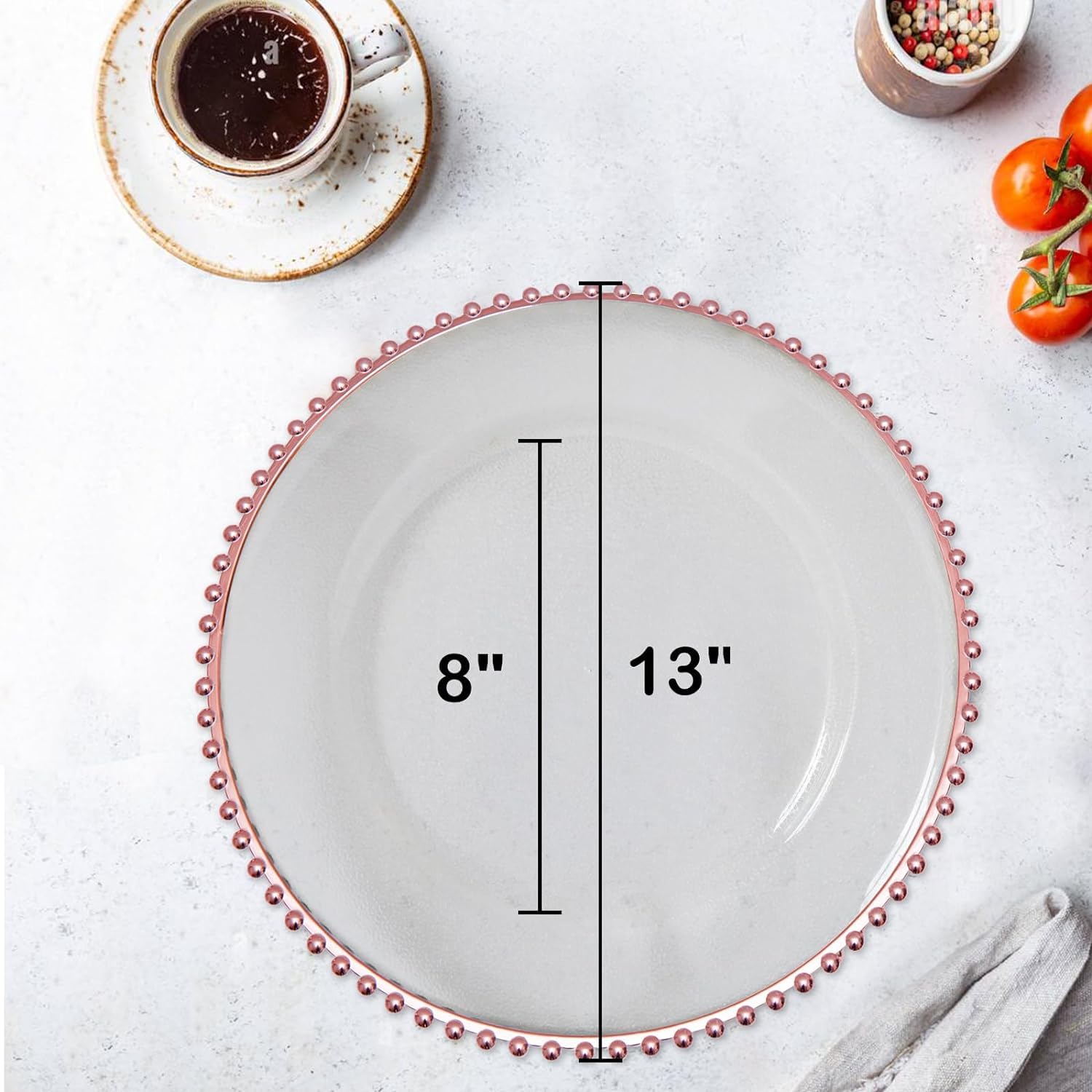 HONHPD 13inch Clear Rose Gold Bead Acrylic Plastics Back texture Charger Plate, Set of 50, Charger Plates for Dinner,Wedding,Party,Event Decoration.Rose Gold