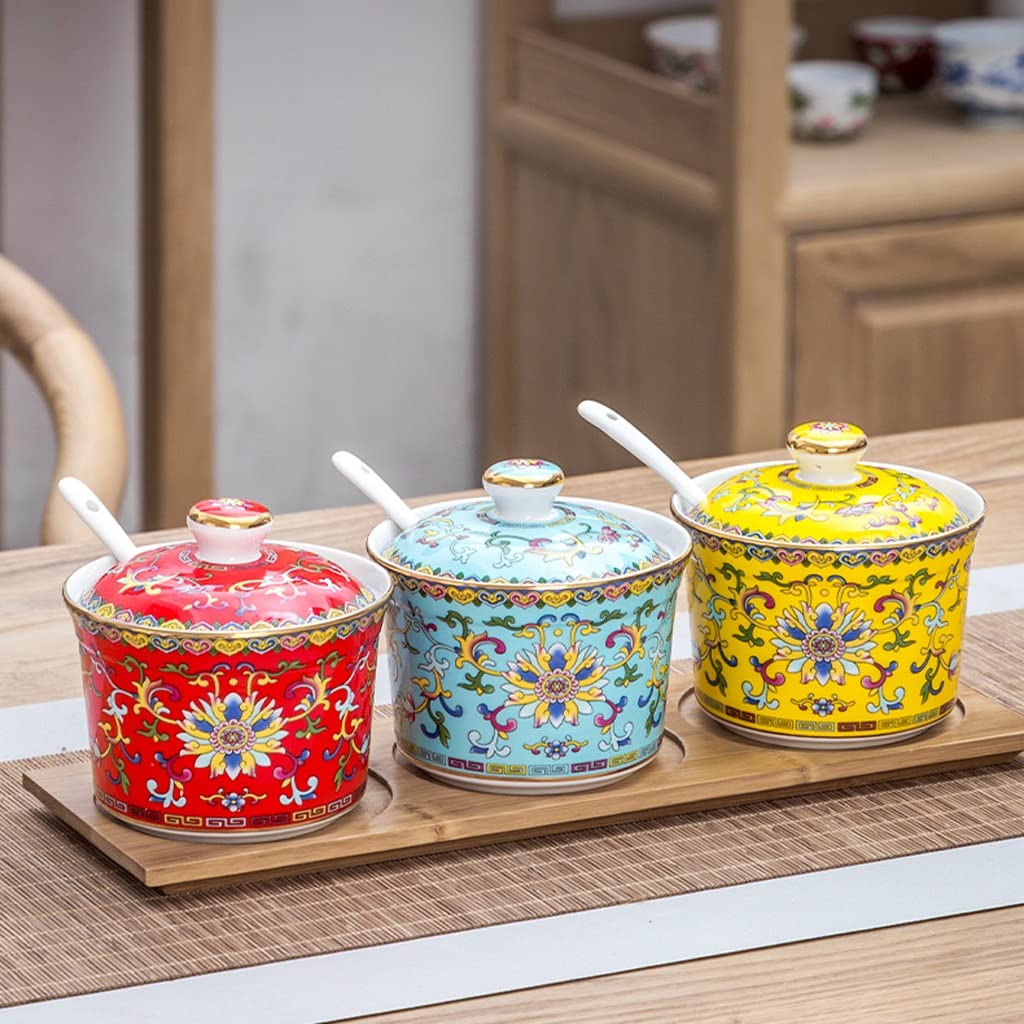 ULTRAWAVE Barattolo per condimenti in ceramica smaltata colorata barattolo per condimenti in stile cinese con coperchio, barattolo per olio e sale, per uso domestico, olio di peperoncino, condimento