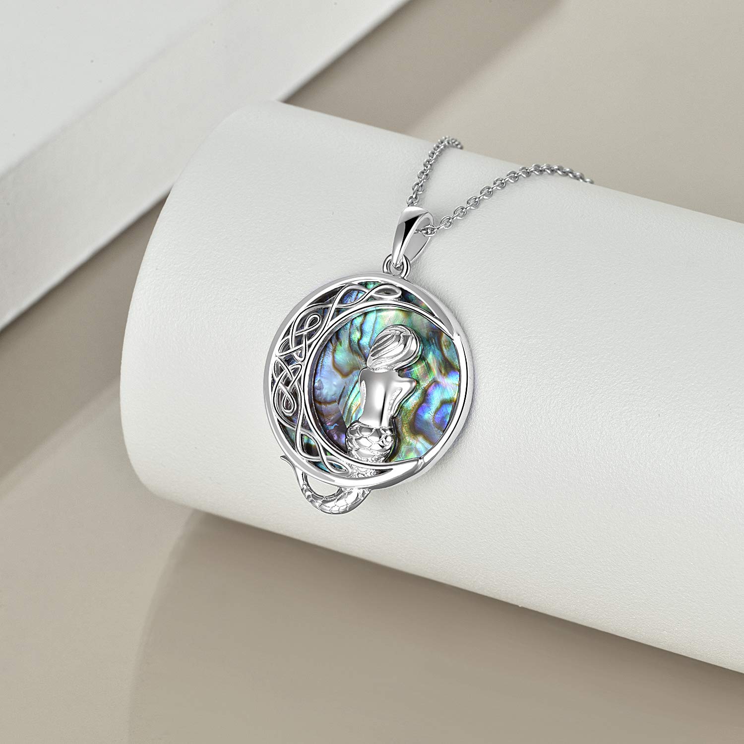 VONALA Collana a forma di sirena, in argento sterling 925, con conchiglia di abalone, ciondolo a forma di sirena, idea regalo per ragazze e figlie, Argento sterling