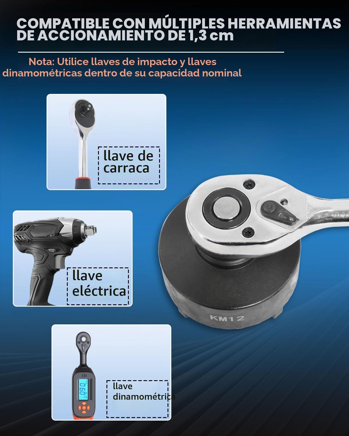 DPTOOL Kit de 13 piezas de dados para tuercas de husillo, rótulas, contratuercas de eje, extracción e instalación de dados de cubo de bloqueo para tuercas de ranura KM, 4 dientes exteriores con 1/2''