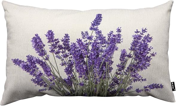 TKS MITLAN Lavender Flowers Throw Pillow Case Cushion Cover Purple Blooming Flower Linen Couch Bed Sofa Car Waist Cushion Cover 12 x 20 inch