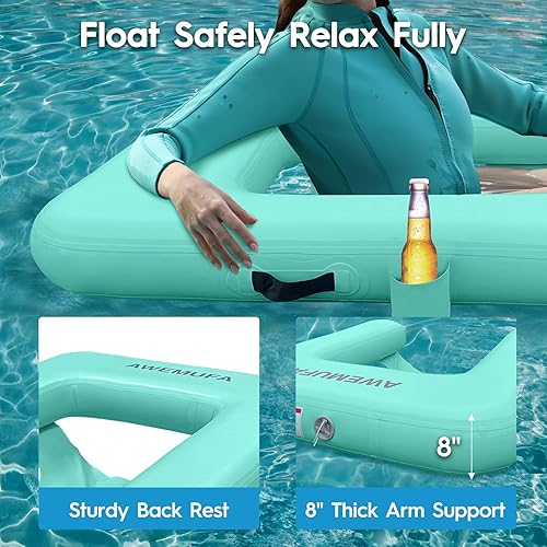 Miniatura 5 de Sillas inflables para adultos, flotadores de piscina con respaldo de reposabrazos, silla flotante inflable, sillas flotantes para piscina, silla de