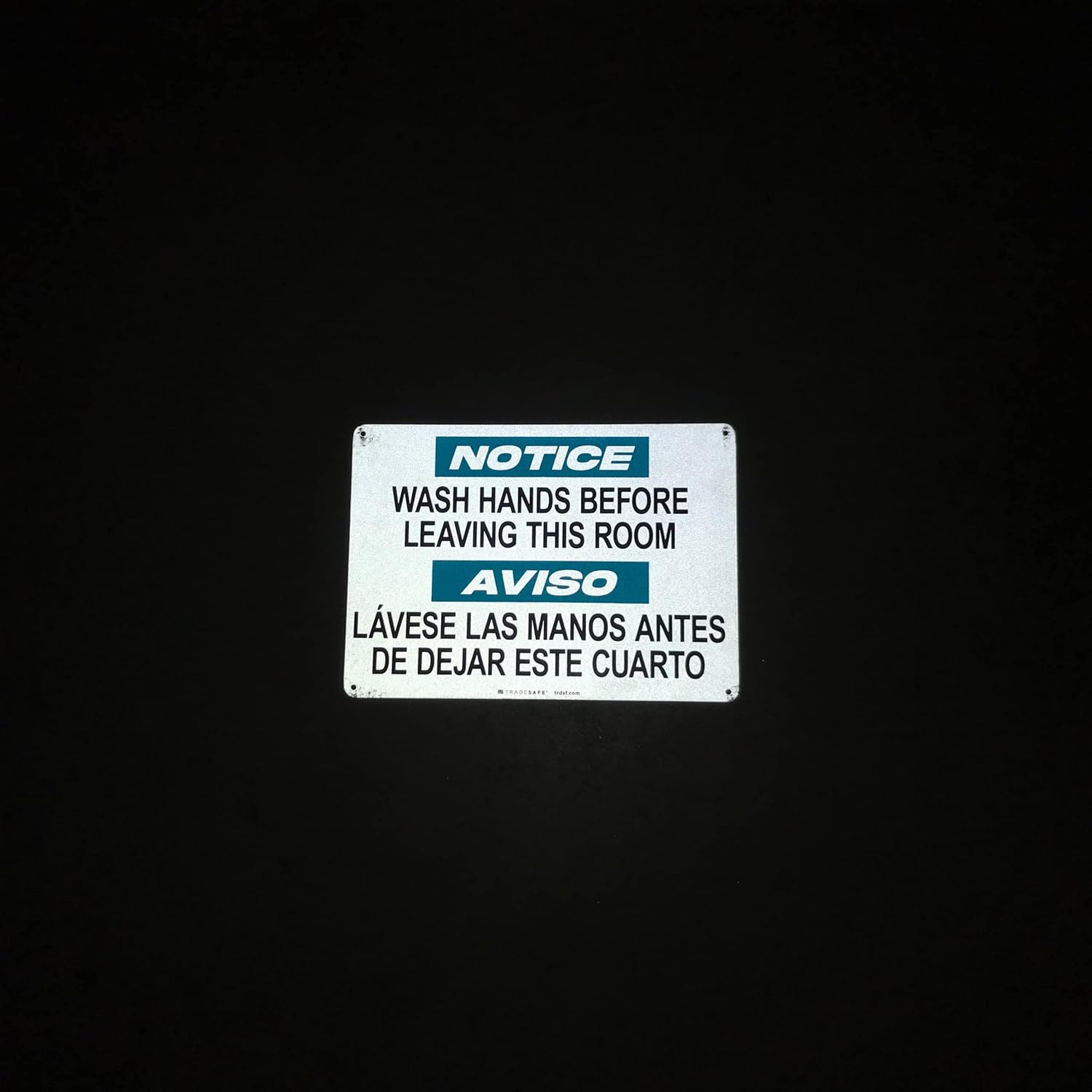 TRADESAFE Wash Hands Before Leaving The Room - Bilingual Spanish Sign, Quick Install Aluminum Safety Sign, Light Reflective, UV-Resistant, Waterproof, 14” X 10” Restroom Sign