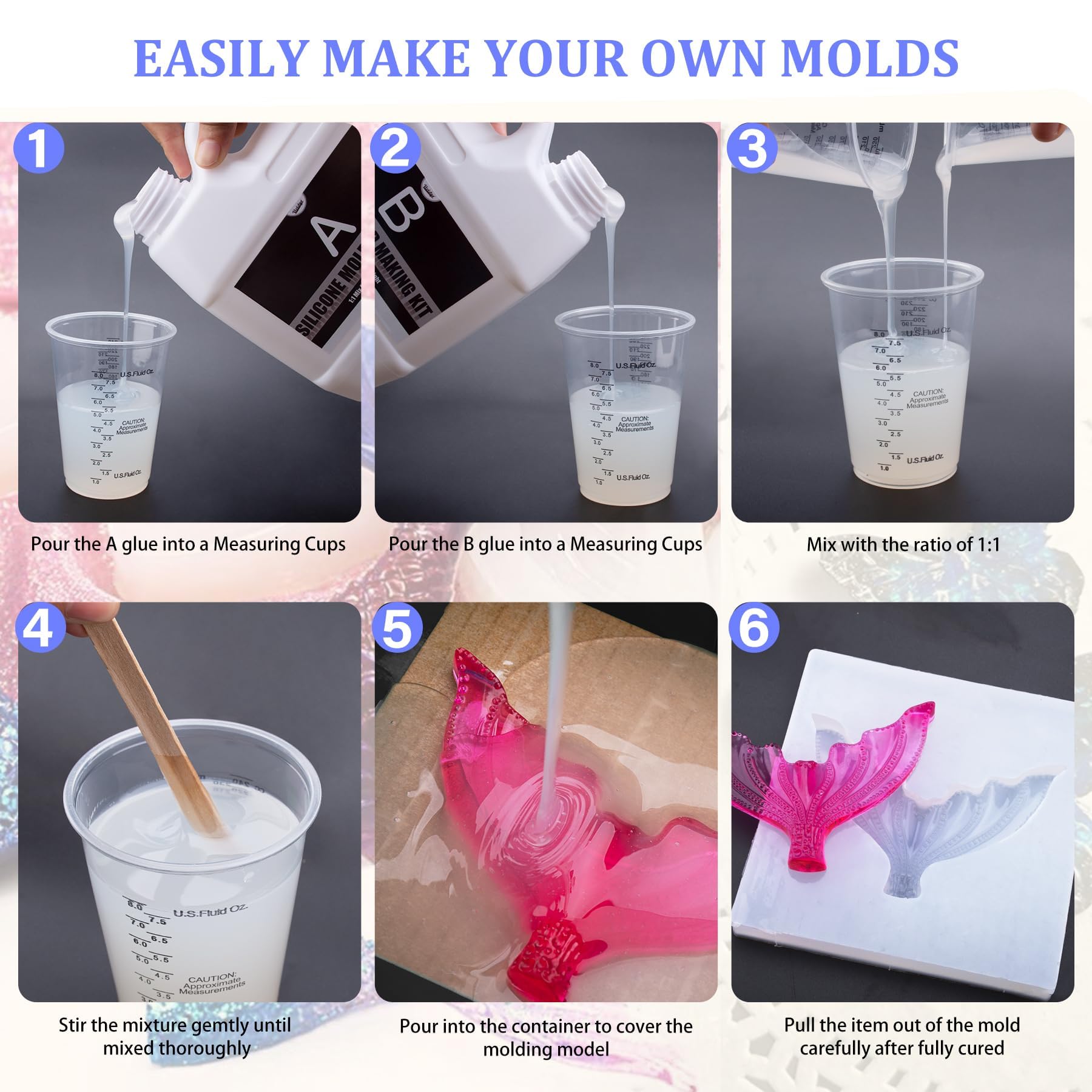 Gomma Silicone Liquido - 2,600ml Silicone per Stampaggio Traslucido per DIY Stampi in Silicone - 1:1 Rapporto Silicone da Colata Atossica per Stampo in Resina, Stampi per Candele, Stampo per Sapone