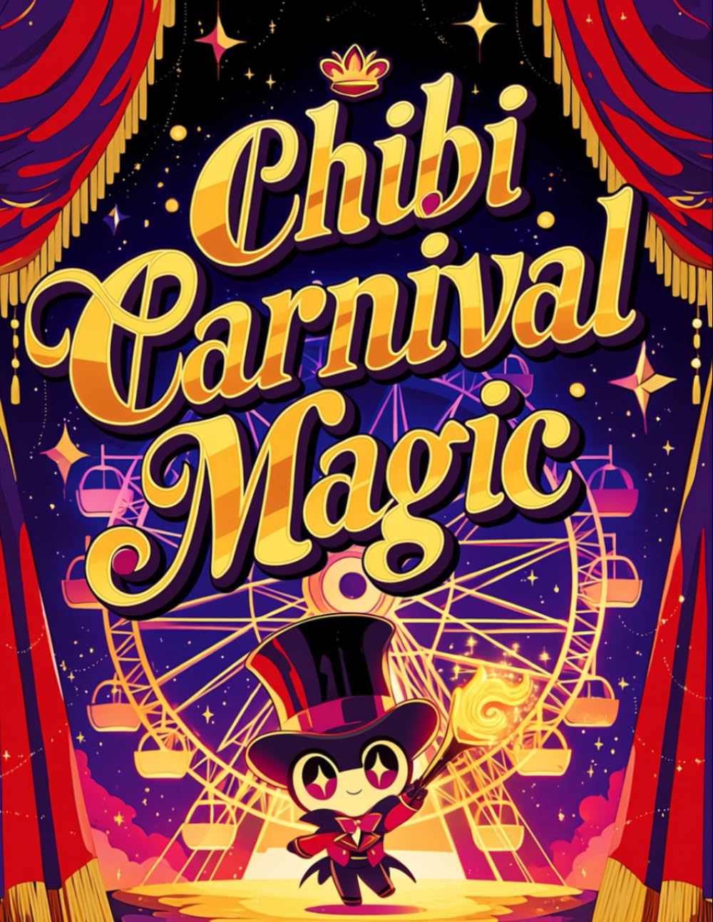 Chibi Carnival Magic: Cute Performers and Whimsical Ferris Wheels: A Kawaii Circus Coloring Book for Kids and Adults Featuring Adorable Magicians, Vintage Carnival Rides, and Fun Fairground Scenes