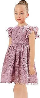 Girl Baby Toddler Vintage Lace Pom Pom Flutter Sleeve Easter Birthday Outfit Dress - Buy now