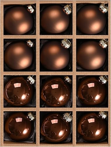 Adornos de bola de Navidad de vidrio marrón, bombillas colgantes de 2.36 pulgadas para árbol de Navidad, juego de 12 bolas colgantes para
