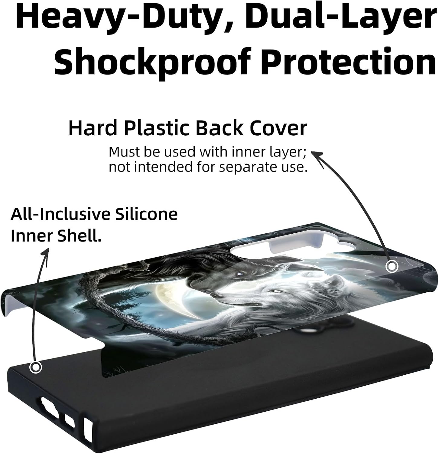 for Samsung Galaxy A17 5G Phone Case, Hybrid 2-Layer Hard Shell with Shockproof Silicone, Black White Wolf Dual-Layer Protective Case for Samsung Galaxy A17 5G