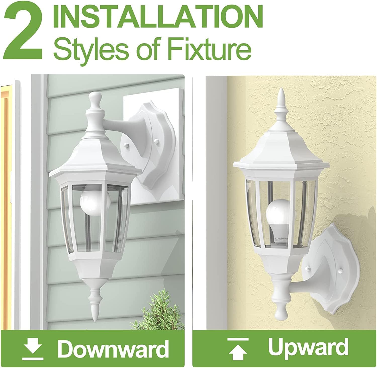 EMART Plastic Outdoor Wall Light Fixtures with Bulbs, Waterproof and Anti-Corrosion Porch Sconces, Exterior Lanterns Wall Mount Lamp for Outside, Garage, Front Door, House, Patio, 2 Pack, White