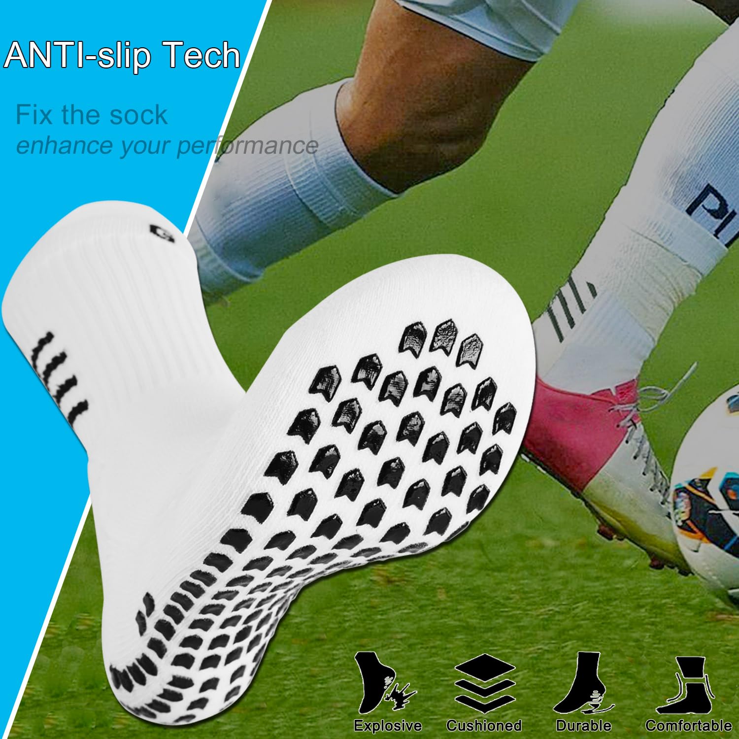 Gogogoal Calze sportive antiscivolo Calcio Uomo Donna, Cotone e imbottiti Anti scivolo Calza pantofola, Antiscivolo Grip Calze da calcio Basket Palestra Yoga Tennis…