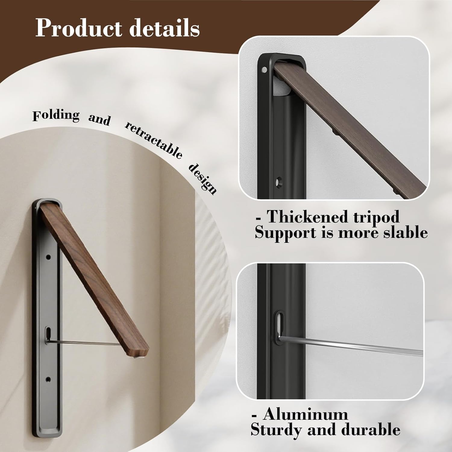 Retractable Wall Mounted Drying Rack - Foldable Clothes Hanger in Walnut or Oak Color for Laundry Room, Closet & Balcony (Walnut, 2 Racks + Rod)