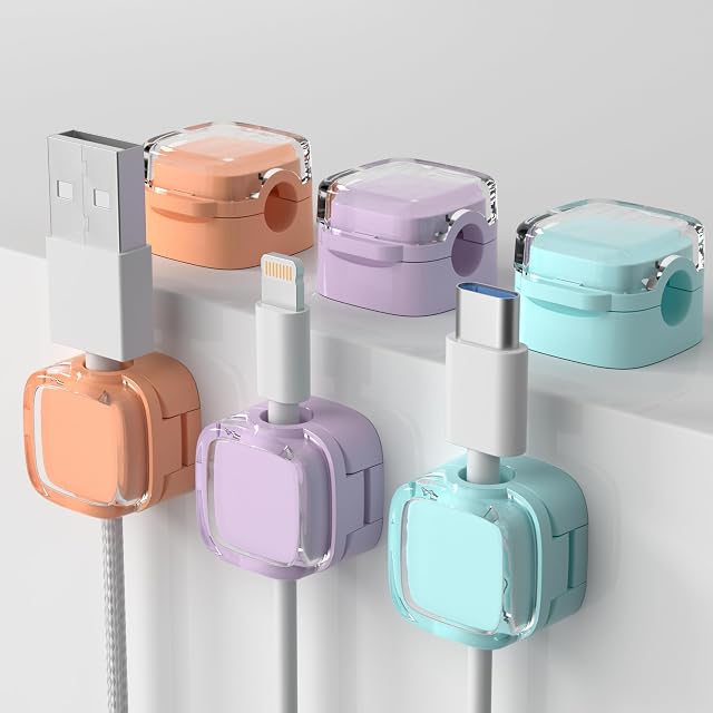 6 Pack Magnetic Cord Organizer,Magnetic Desk Cable Clips Management,Adhesive Charger Cable Clips Holder Keeper Organizer (Color Mix)