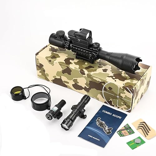 Vista 30 de 4-12/16x50EG Combo de alcance de rifle doble iluminado rojo/verde con láser verde/rojo 4 modelos retícula holográfica punto rojo para montaje en riel