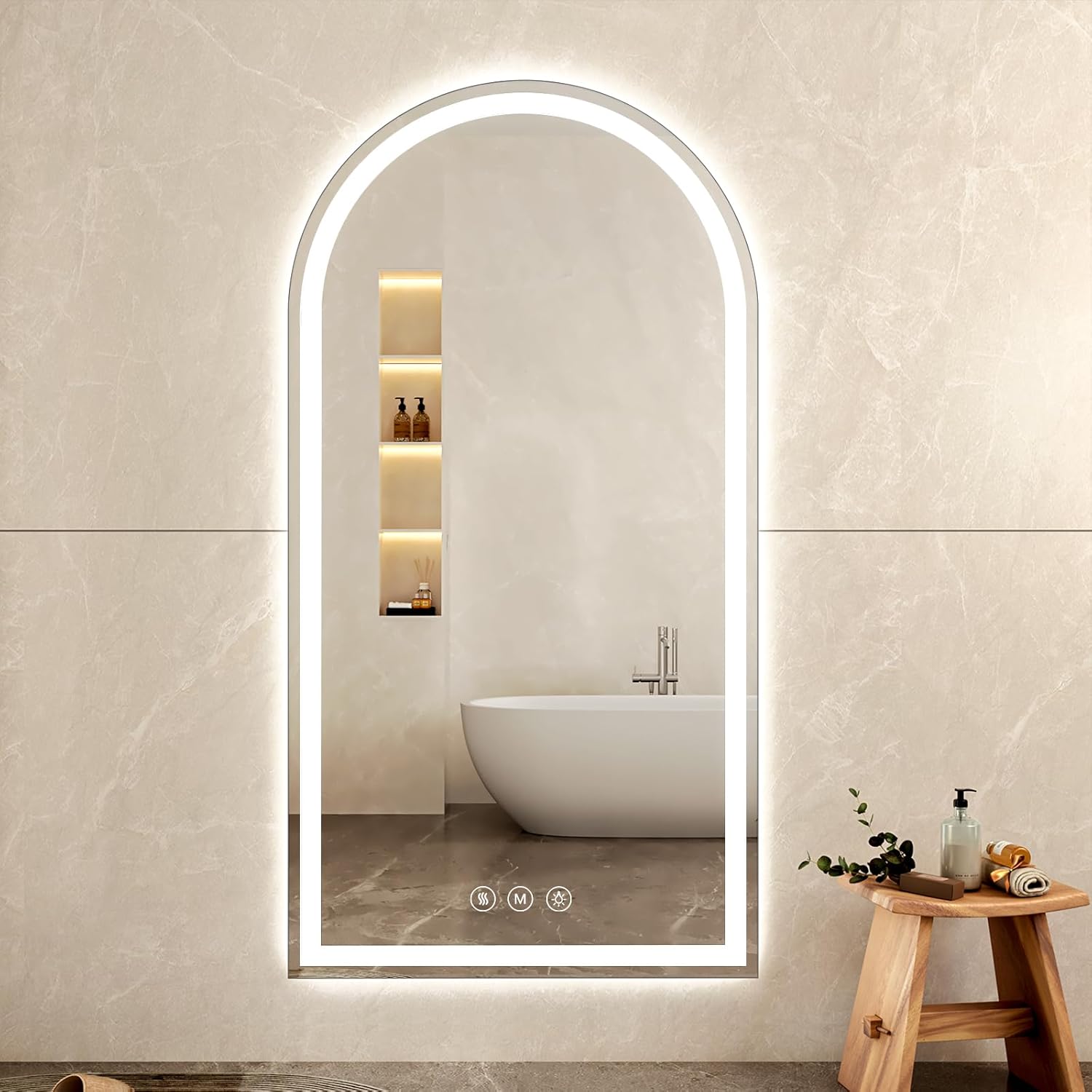 Arched LED Bathroom Mirrors with Lights 36"x60" LED Mirror for Bathroom,Led Vanity Mirror, Anti-Fog,LED Mirrors with Light, Anti-Fog, Dimmable, 3 Color, Shatterproof, Touch Sensor