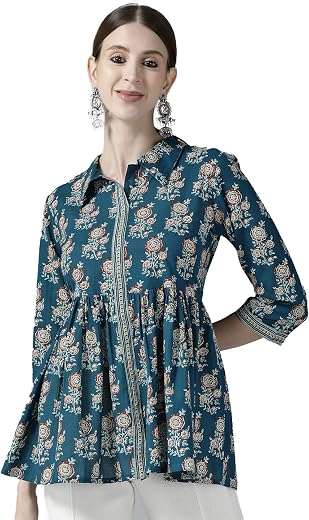 YUFTA Women's Cotton Floral Regular Shirt