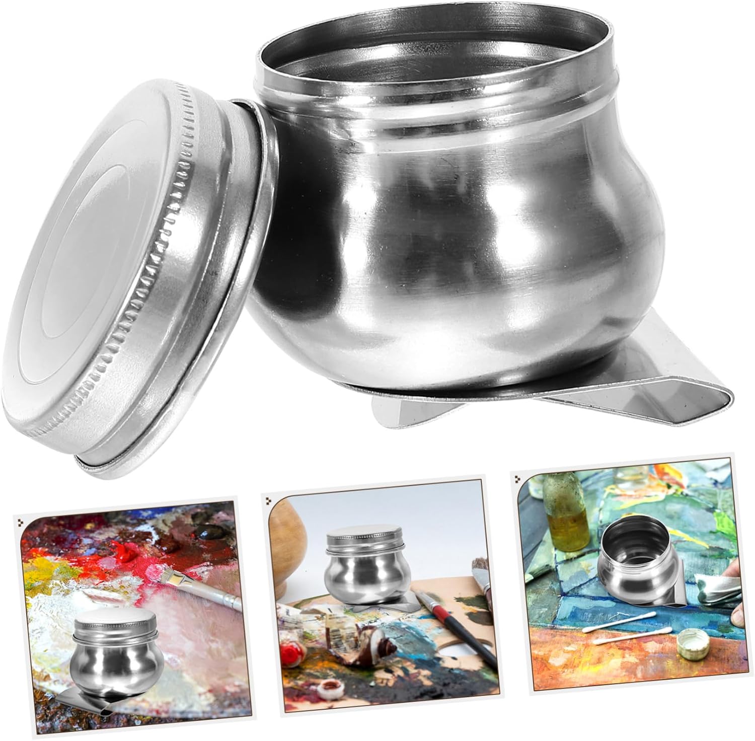 SEWOART 2pcs Artists Palette Cups Stainless Steel Paint Pots Lids for Oil Watercolor