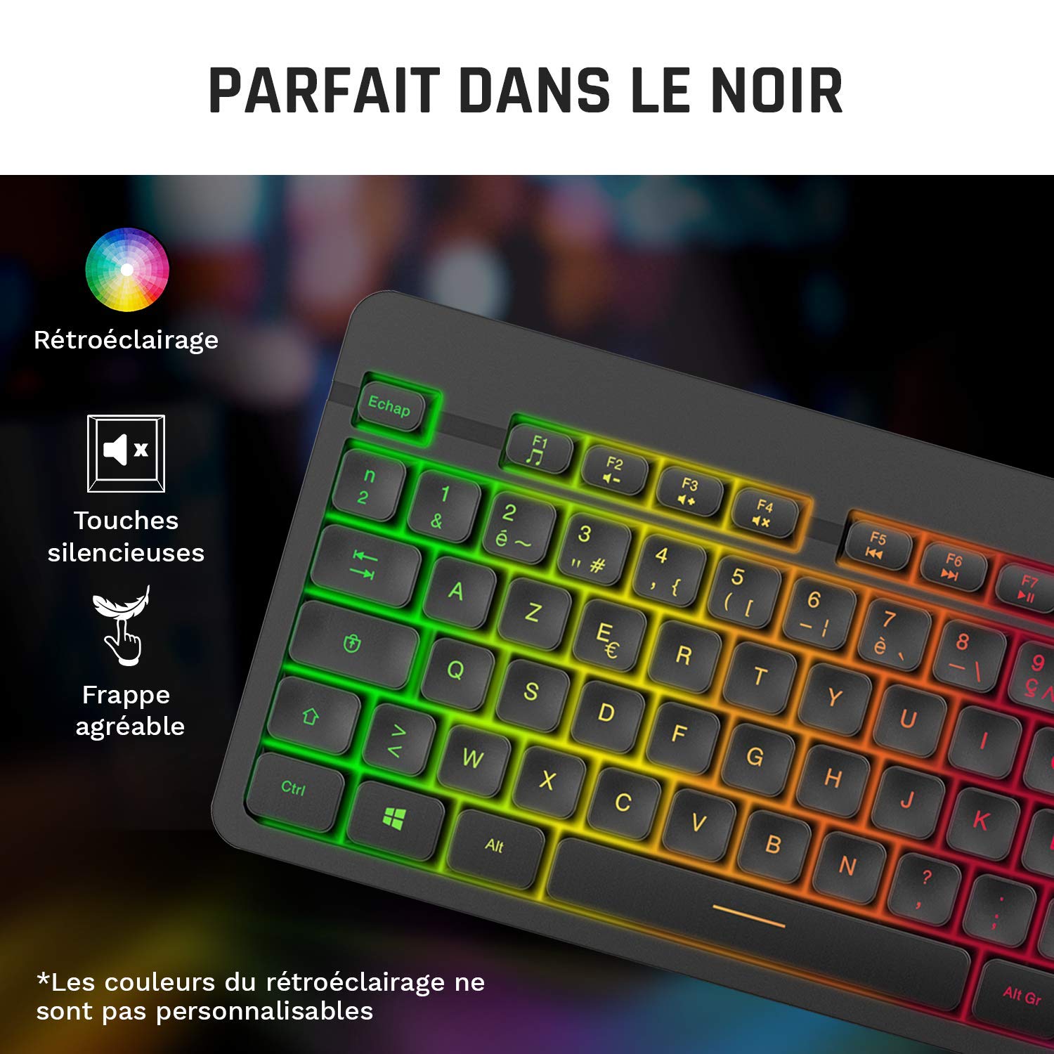 KLIM Light V2 Clavier sans Fil AZERTY + Nouveauté 2024 + Fin, Discret, Waterproof, Silencieux + Clavier Gamer rétroéclairé pour PC Mac PS4 PS5 + Batterie Intégrée Longue Durée