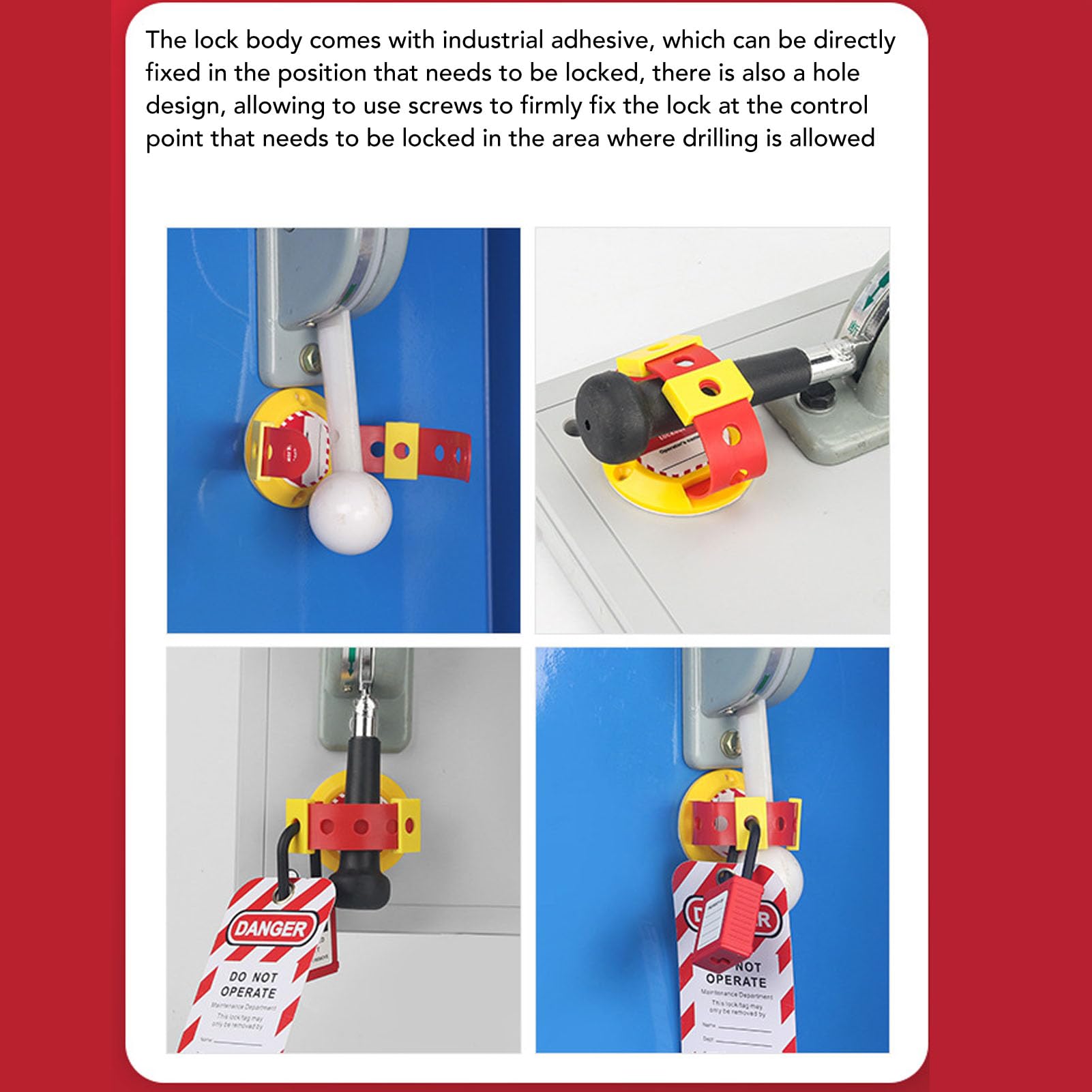 BTSEURY Electric Panel Handle Lockout, Self Adhesive Electrical Handle Lockout and Padlock Tag Keys for Equipment Maintenance, Industrial Safety Lockout