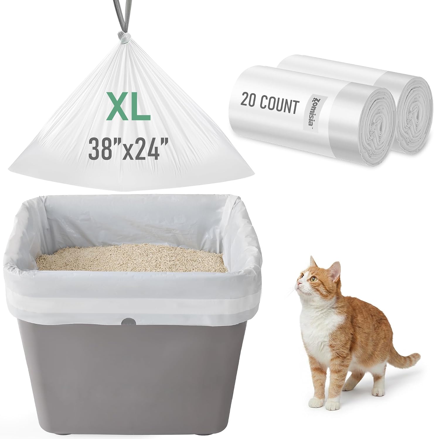 ZOMISIA Top Entry Cat Litter Box Liners - 20 Count 38" x 24" Litter Bags