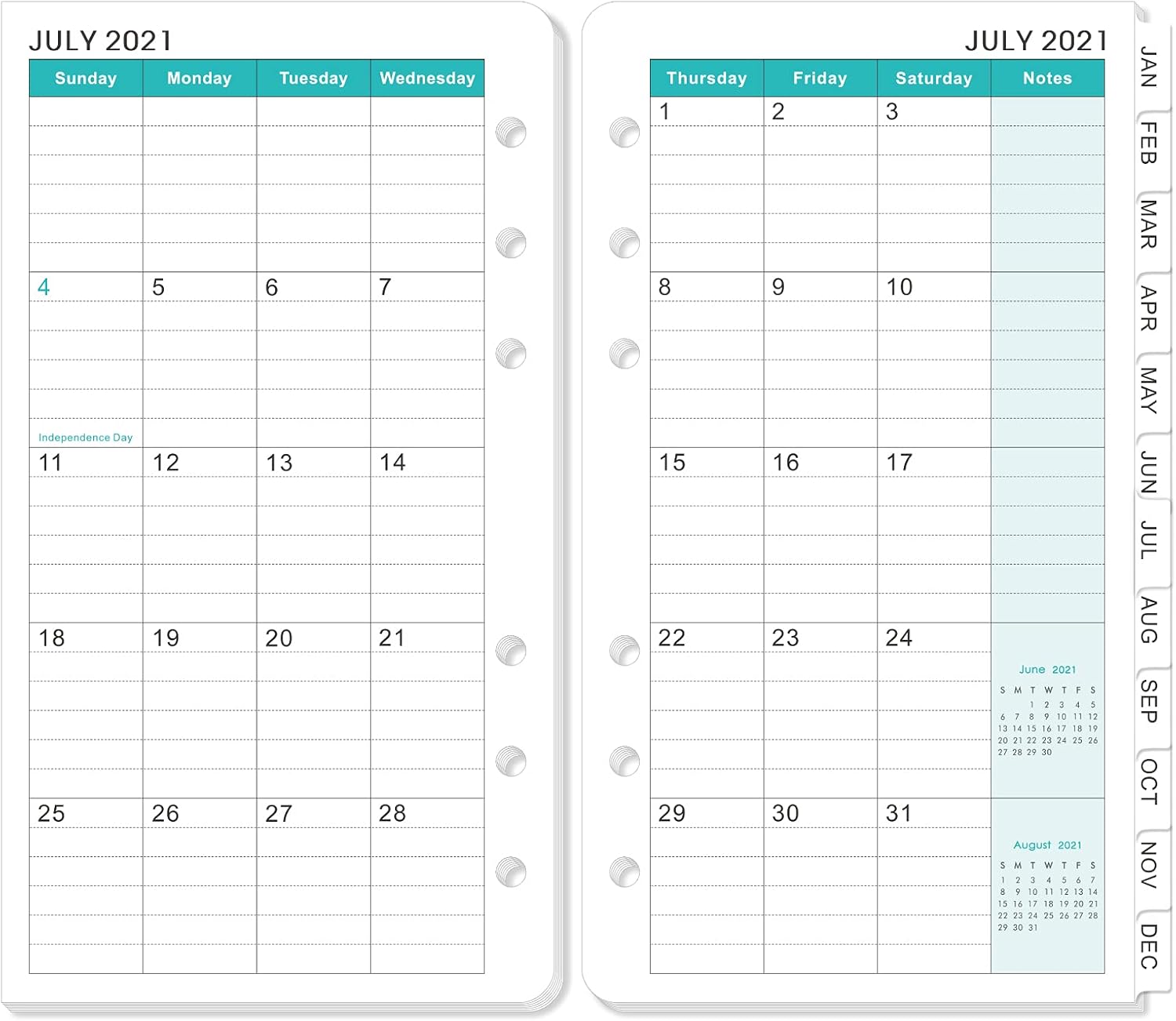 2021-2022 Monthly Planner Refill - 18-Month Planner Refills with Tabs, 3-3/4" x 6-3/4", Jul. 2021 - Dec.2022, A6 Planner Inserts, Two Pages Per Month, 6-Hole Punched Paper : Office Products