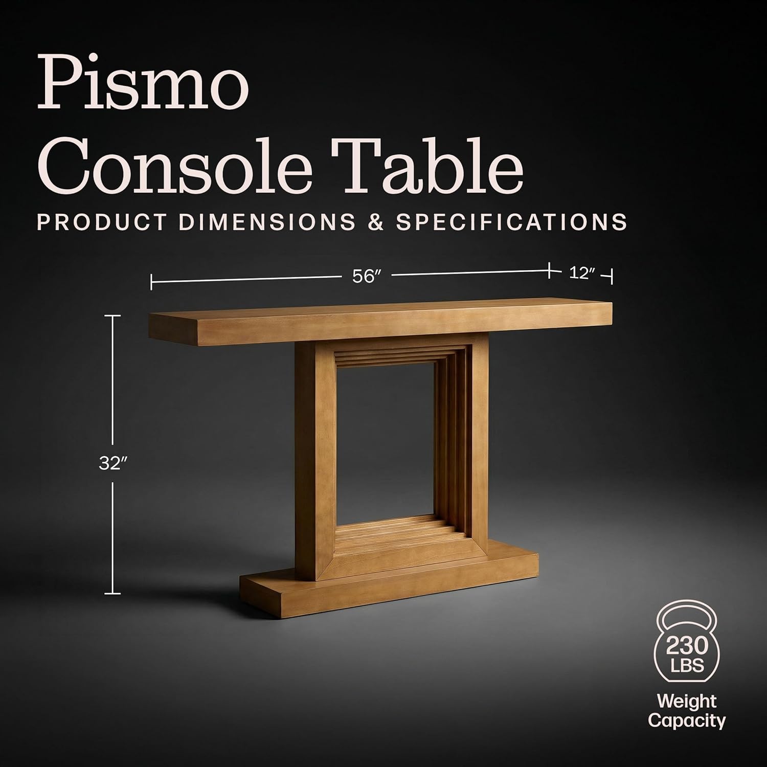 Alaterre Furniture Pismo Solid Wood Console Table - 56 Inch Modern Farmhouse Entryway Table - Easy Assembly Living Room Furniture for Behind The Couch, Entryway, or Hallway (Oak)