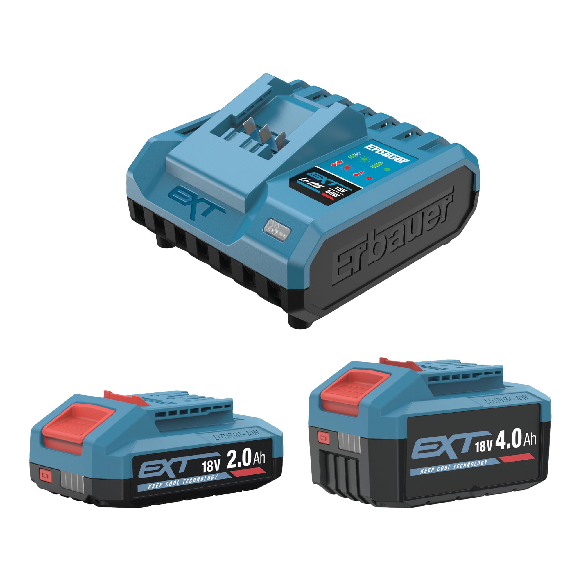 Erbauer - Kit cargador y 2 baterías de iones de litio (2 Ah + 4 Ah 240 V)