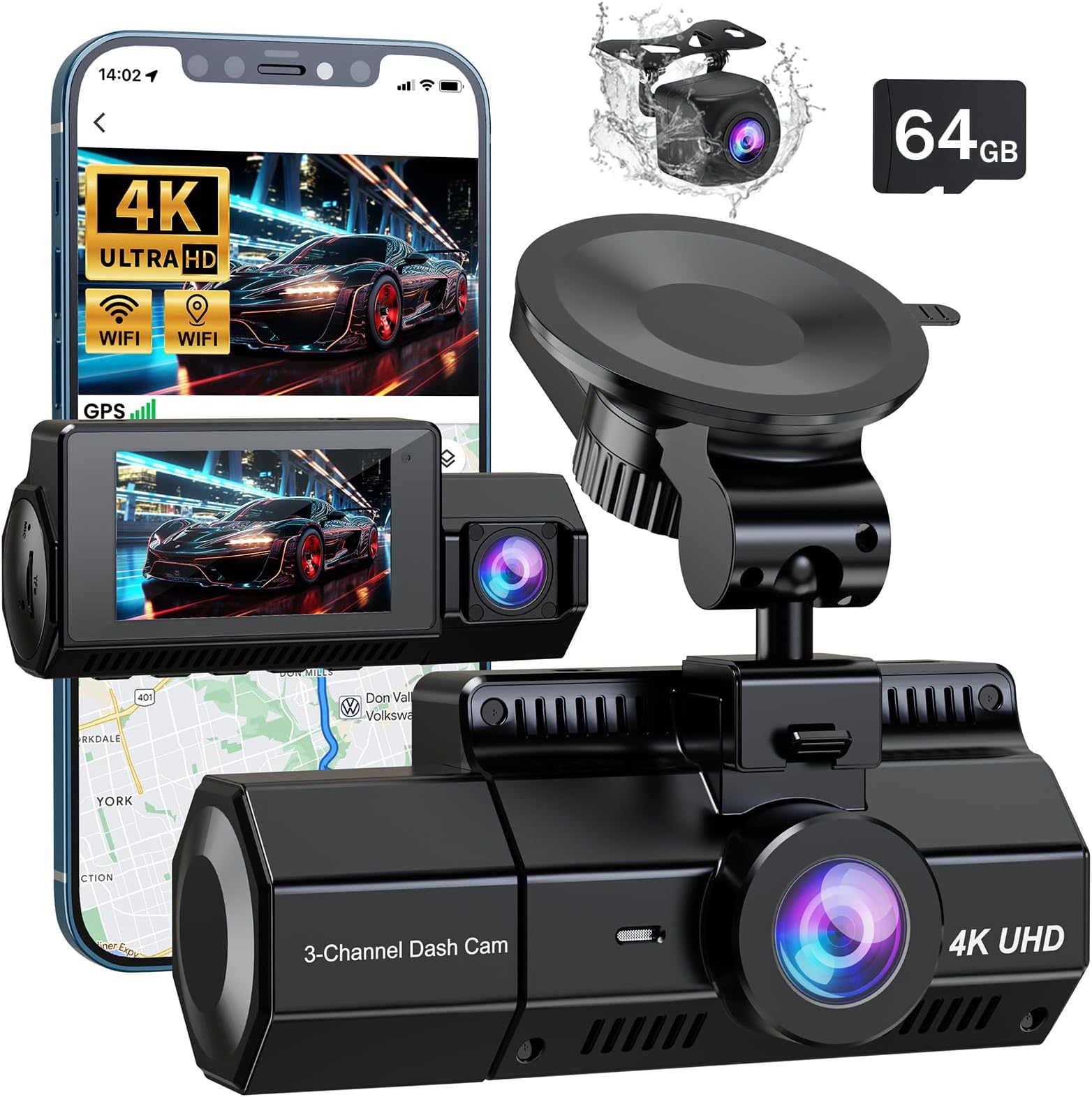 BOTSLAB True 4K Dash Cam Front and Rear, Night Vision Dash Cam with ...