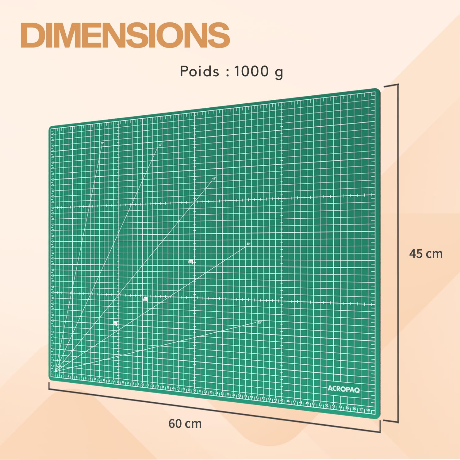 ACROPAQ Tapis de Decoupe A2 - Auto-Réparateur, A2 (60 x 45 cm), 5 Couches de protection pour vos meubles, Avec grilles et repères d'angle sur les deux faces - Tapis de Bricolage, Tapis decoupe