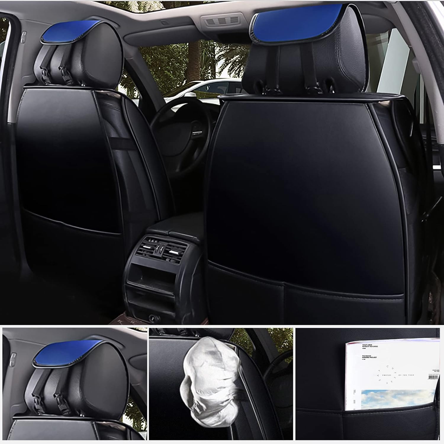 otoez Leather Car Seat Covers Full Set, 5 Seats Faux Leather Seat Covers for Cars, Waterproof Automotive Front & Rear Seat Protector Universal Interior Covers for Most Cars Sedans Trucks SUVs, Blue