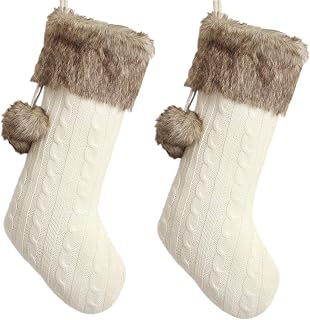 Gireshome Set of Two Ivory Cable Knitted Body, Faux Fur Cuff with Faux F...