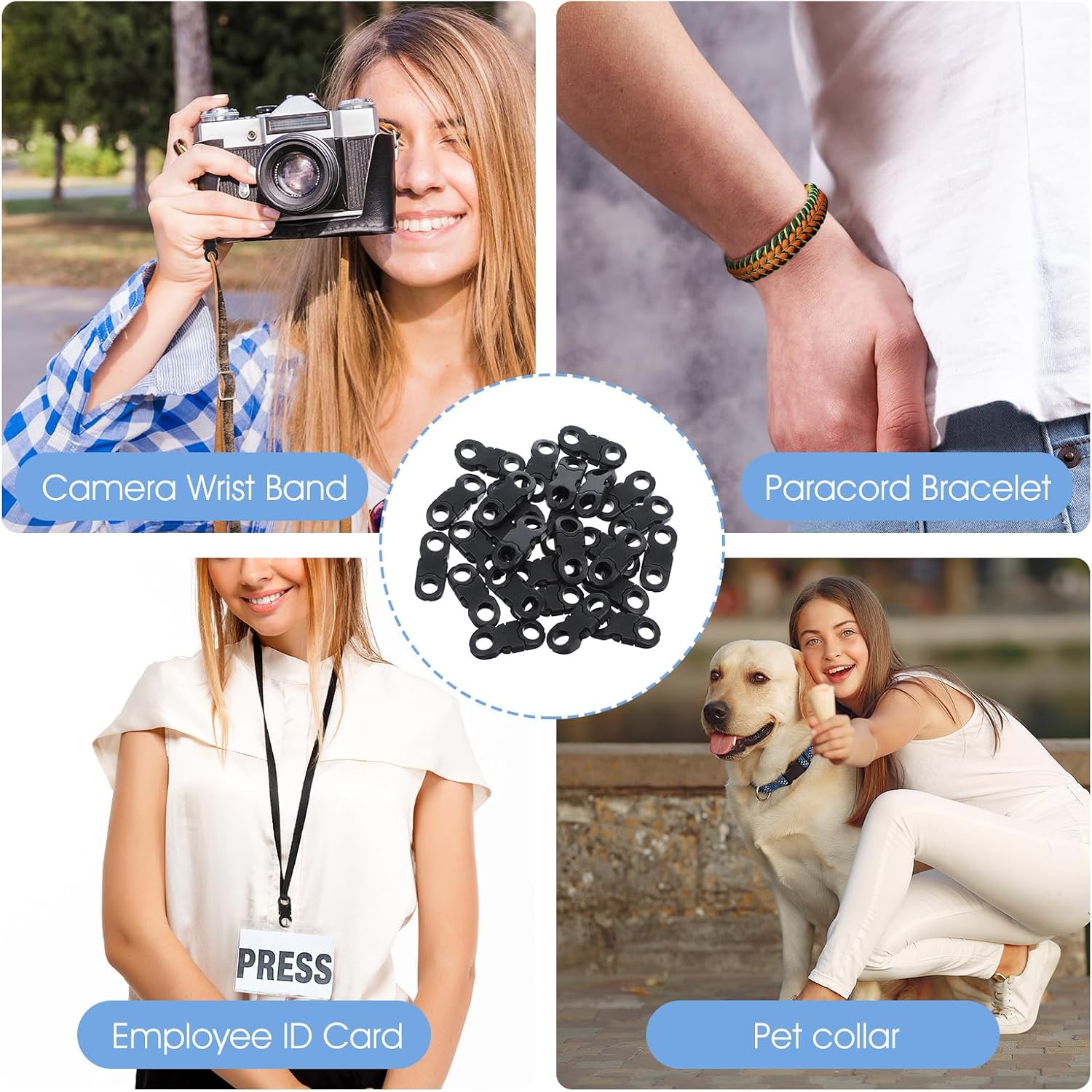 Ptwola 25 Pcs Safety Breakaway Buckles Mini Quick Side Release Plastic Snap Buckle DIY Crafts Strap Rings Accessories for Bracelet Anklet Necklace Clasp Braided Paracord Cameras