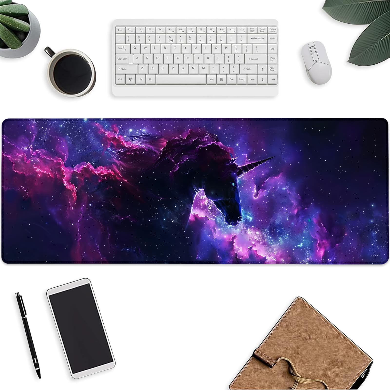 Cute Unicorn Mouse Pad，Astral Keyboard Mat，Laptop Computer Protector with Non-Slip Rubber Base，Large Extended MousePads Gifts for Desk Office Home，Deskmat Decor 31.5" x 11.8"