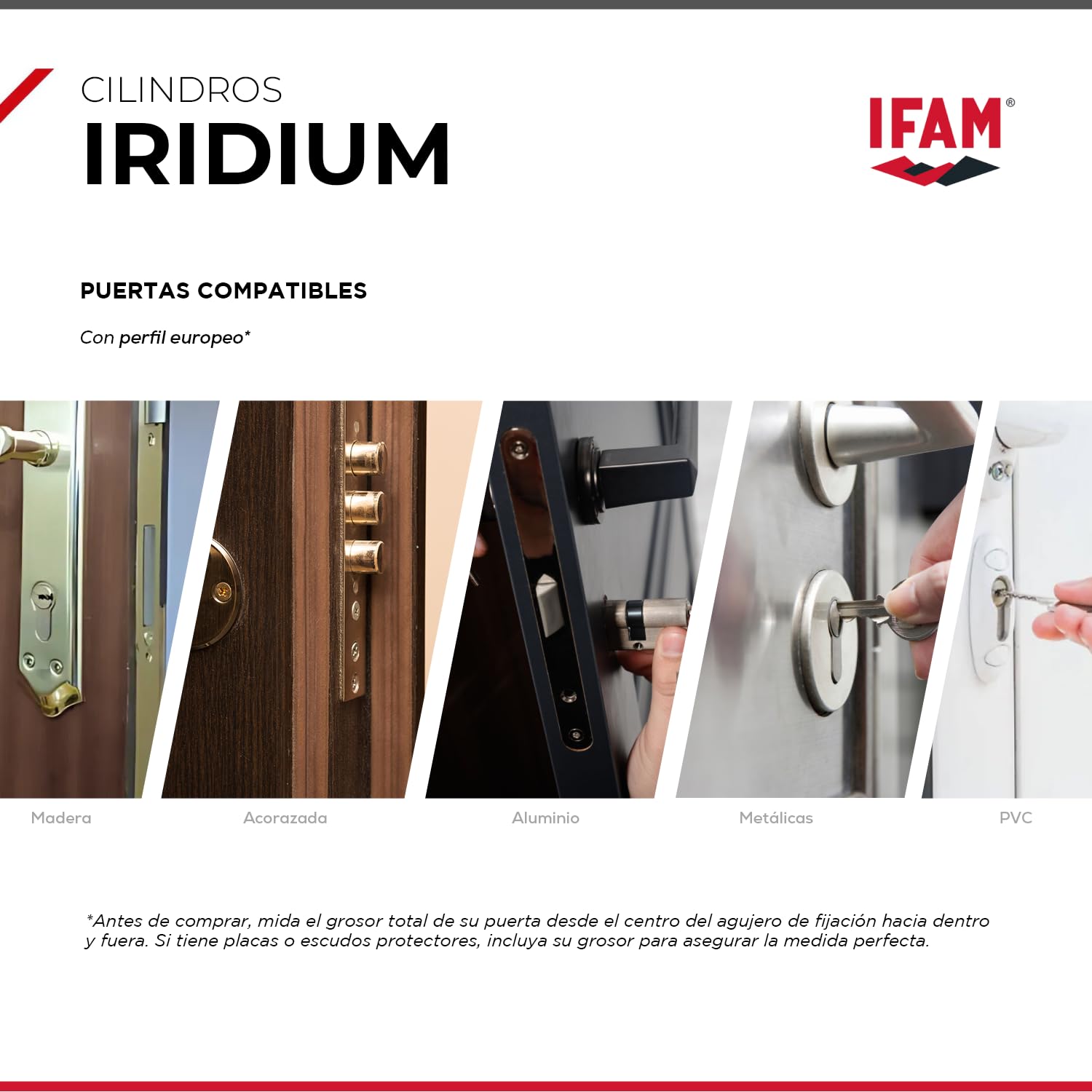 IFAM Cilindro Puertas Iridium, 30x30mm, Leva 15mm, Bombin Cerradura Seguridad, 5 Llaves, Doble Protección Antirotura, Antitaladro y Antiganzúa, Doble Sistema Antibumping, Perfil Europeo, Color Dorado
