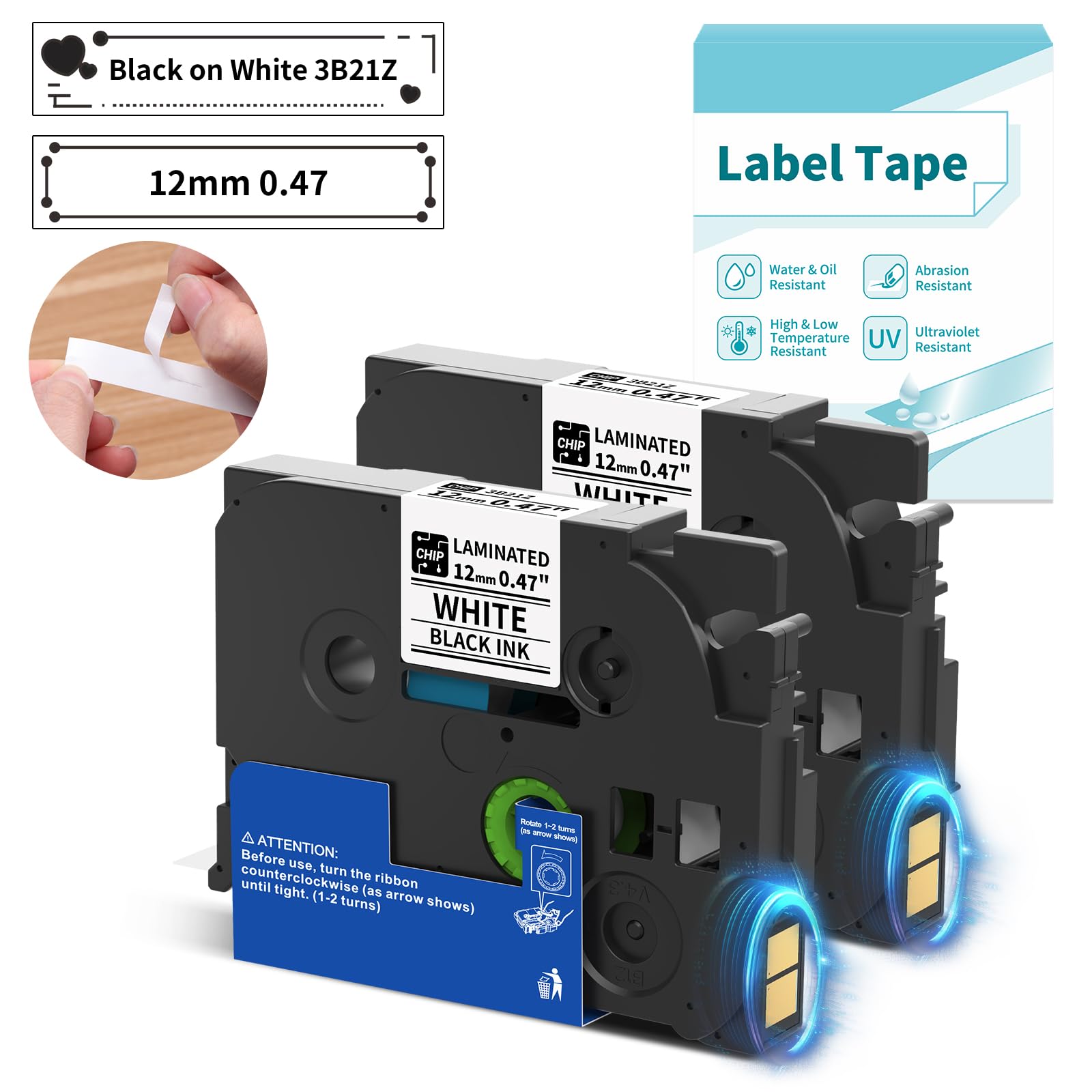 VolenGo 12 mm Label Tape for H1100, Label Printing Tape Compatible with Brother P Touch Bands TZe231 TZ-231 for PT-D400/H105/1010/1000/1280 Label Maker, Black on White 2-pack