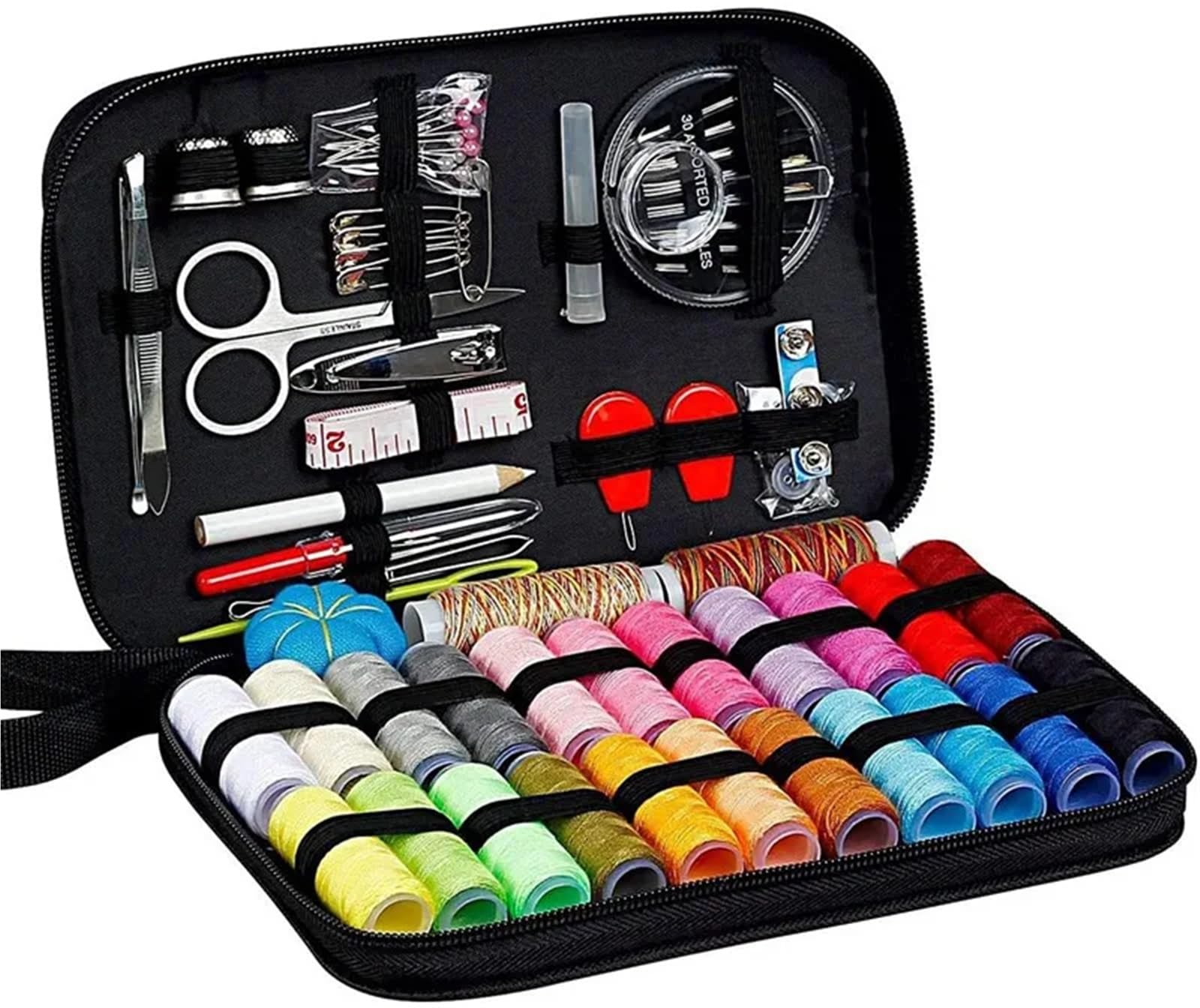 Sewing Kit Compact and Portable Sewing Kit with Threads Needles Storage Bag Scissors Tape Measure Buttons Portable Travel DIY Embroidery Handwork Box Set(98PCS)