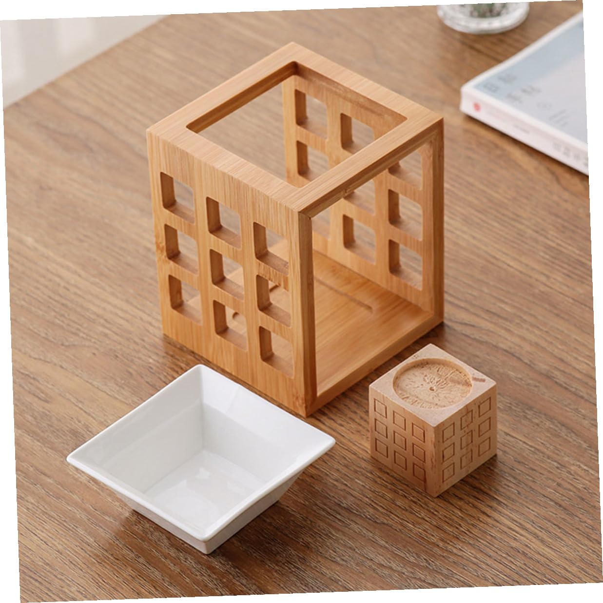 Quemador de Cera de Aromaterapia de Cerámica y Madera 150ml para Derretir Aceites Esenciales en Sala o Dormitorio Diseño Elegante y Funcional