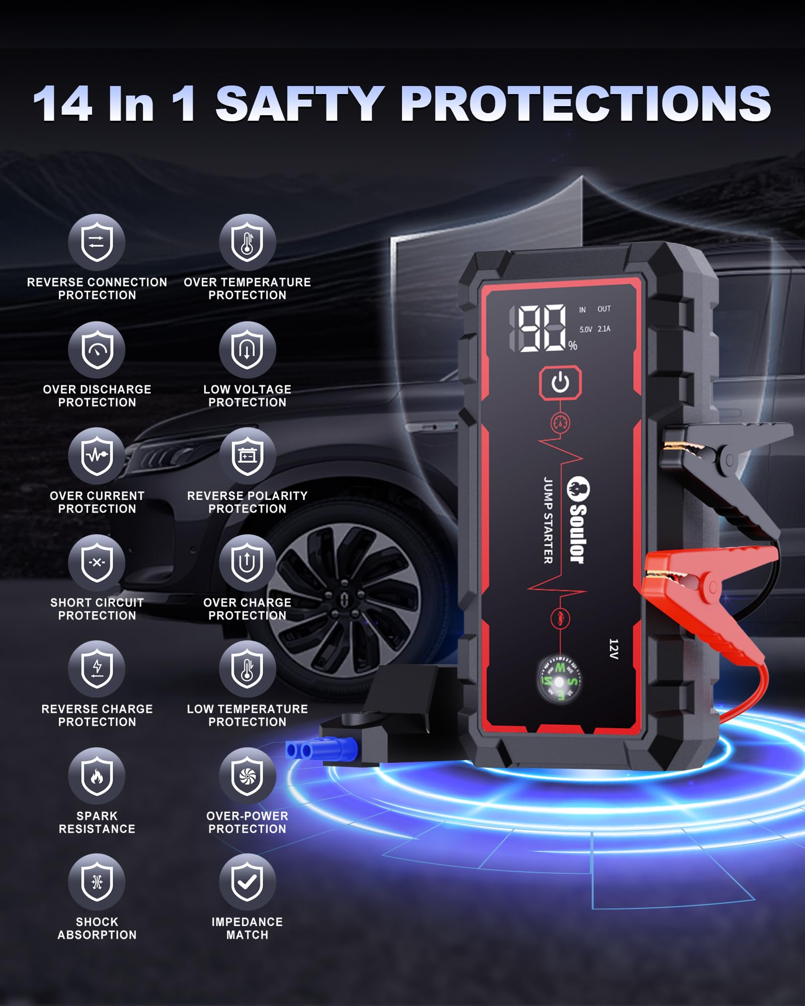 Batteria di avviamento per auto, portatile, 6000 A