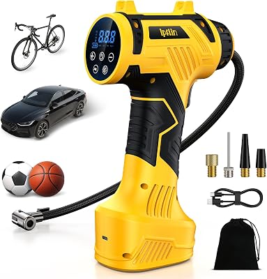 Compressore Aria Portatile Senza Fili – 150PSI/Min Compressore Aria | Mini Gonfiatore Pneumatici Batteria Ricaricabile con Spegnimento Automatico, Display LCD e 4 Modalità: Auto/Bici/Moto/Palloni