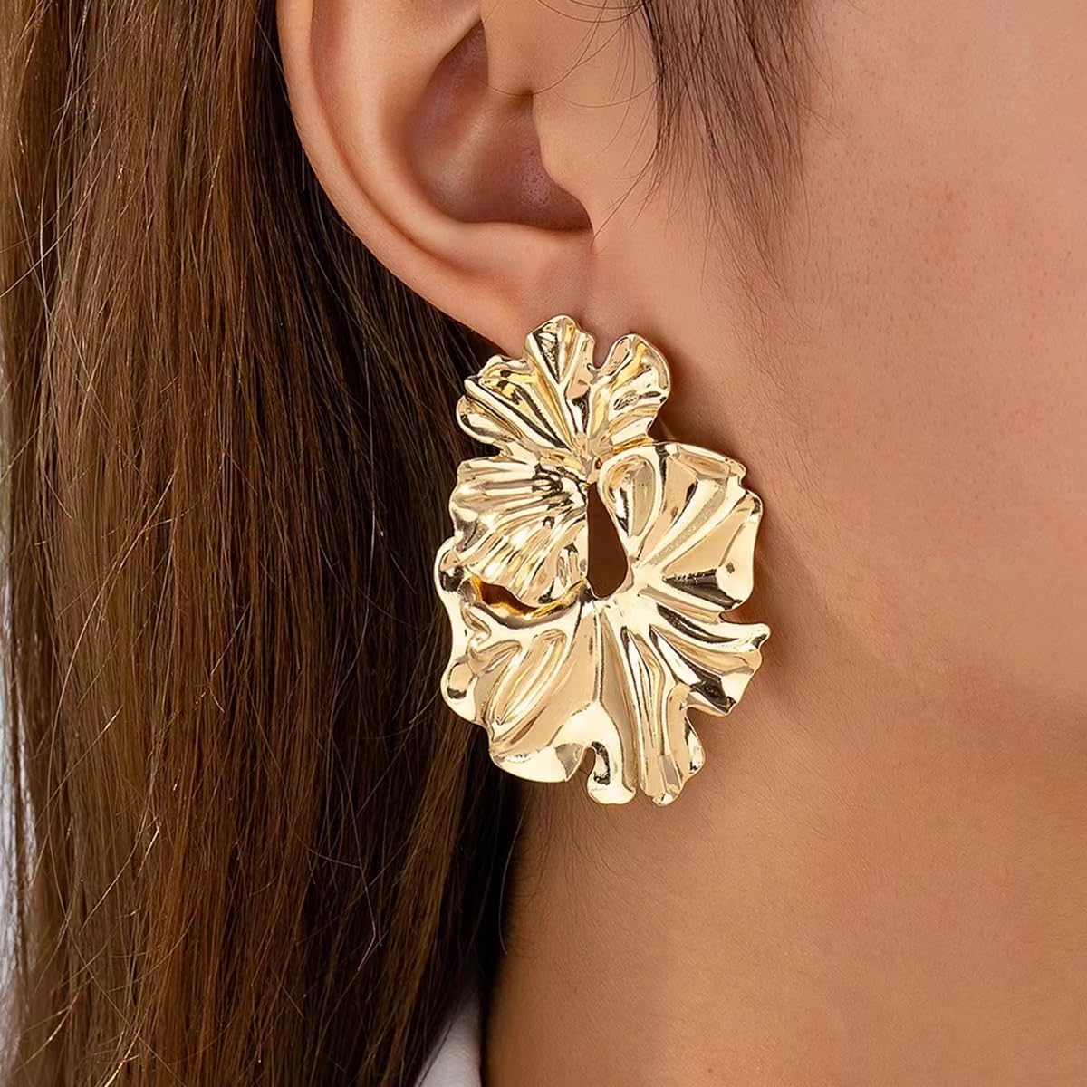 14K Gold Flower Earrings Double Flower Gold Statement Earrings for Women, Hypoallergenic Gold Floral Earrings Large Gold Earrings for Women Boho Jewelry Gift - Image 5