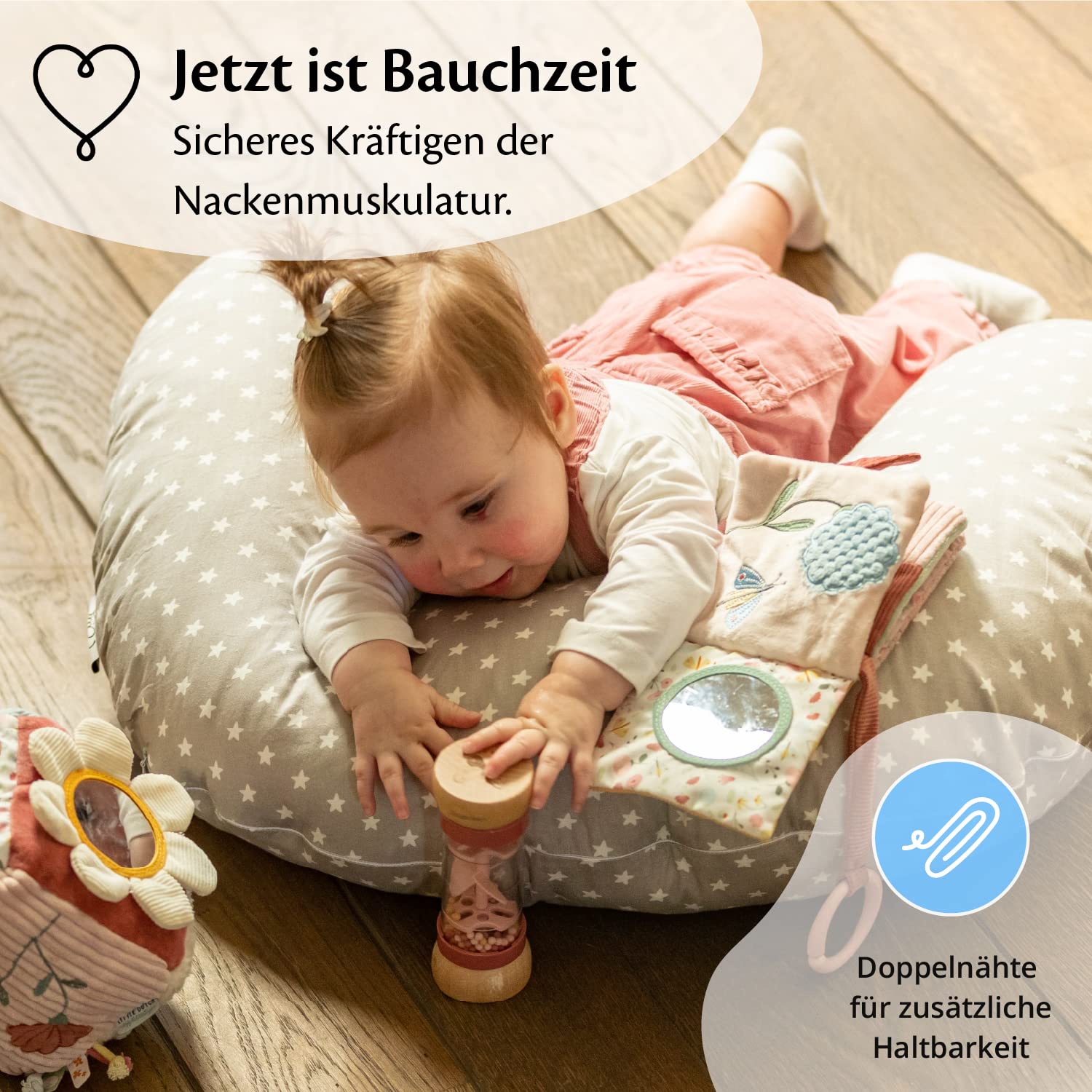 Ella NP-GreyStars - Cuscino per allattare e nutrire comodamente i bambini, poggiatesta imbottito per neonati con rivestimento in cotone rimovibile - grigio con stelle