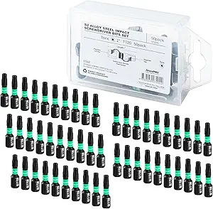 Security Bit Set,Tamper Proof Torx Bit Set,Impact Driver Bit Set,1/4” Hex-Shank S2 Steel Mini Star Bits Set,CNC Machined Tips, 1” Long 50pack (TT20) Magnetic Torque Bit Set,With Storage Box