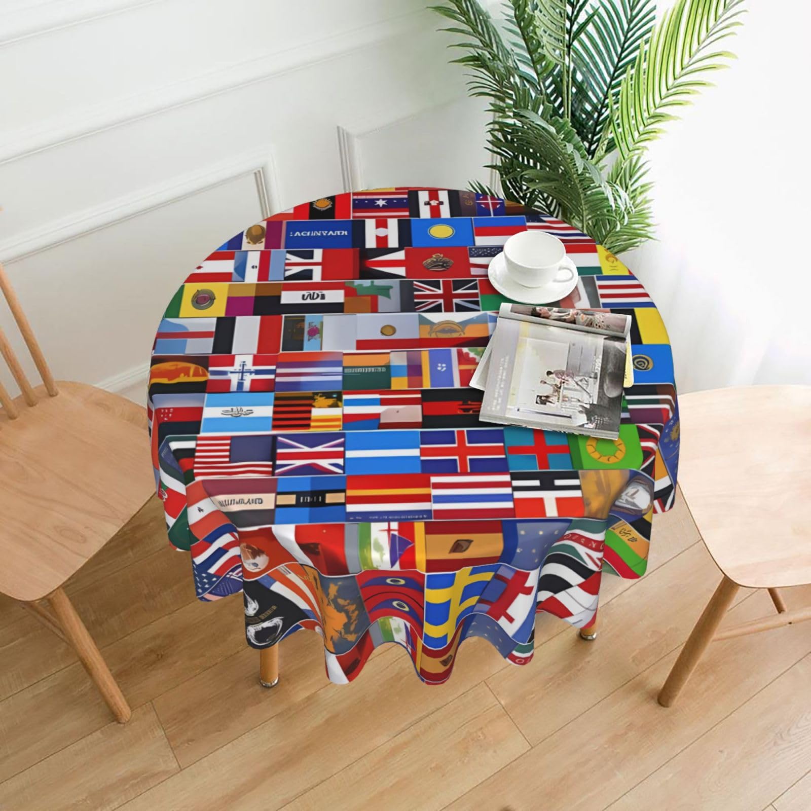 HLSBSSL Various flags Printed round decorative tablecloth, 60 inches, suitable for various tables in the living room, dining room, coffee table, etc.