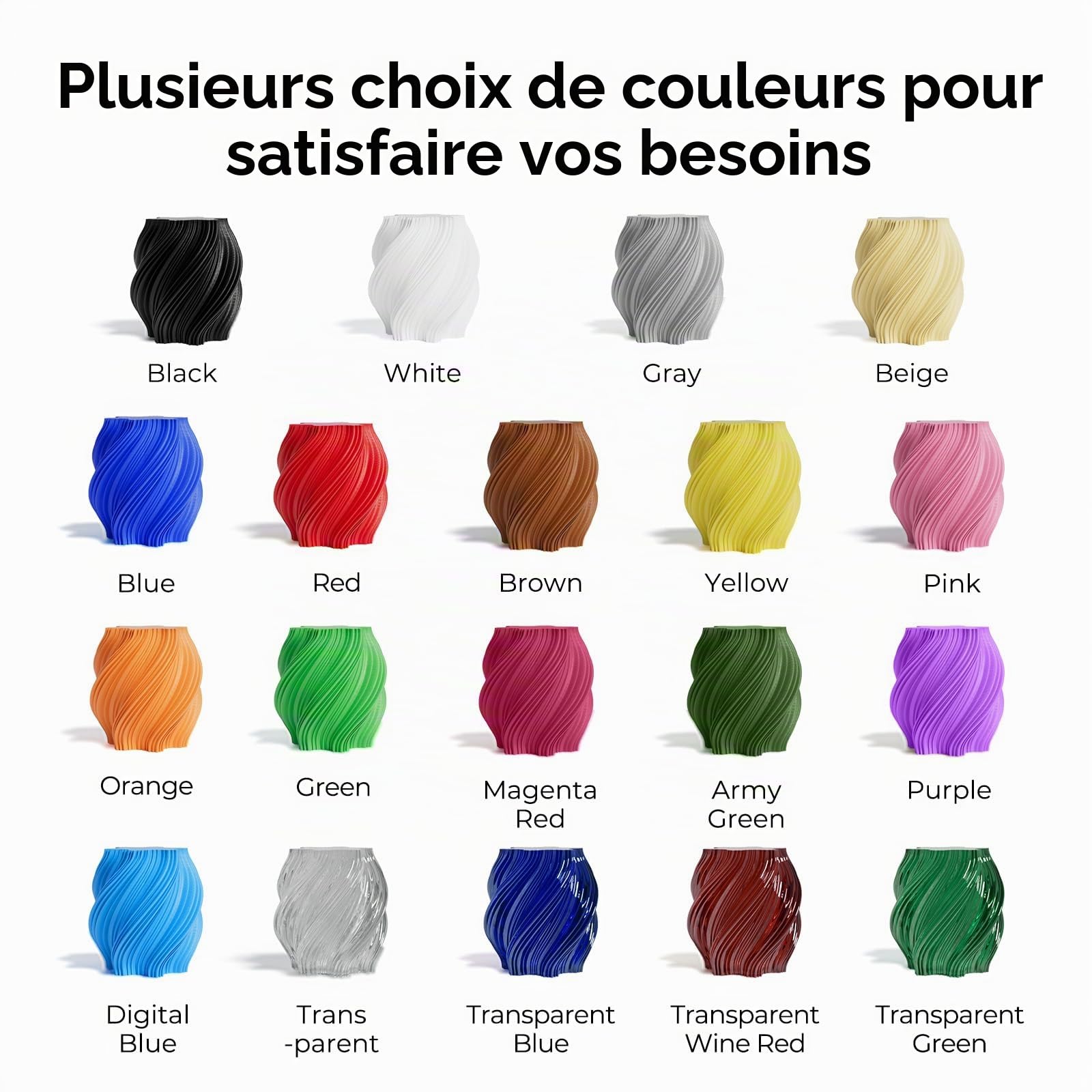 Creality PETG Filament de Recharge 1,75 mm CR-PETG sans Bobine 4KG Noir Blanc Gris Transparent
