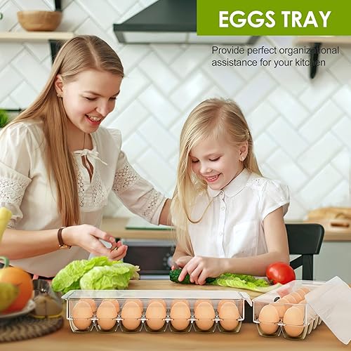 Miniatura 7 de Paquete de 3 cubos organizadores de refrigerador, organizadores transparentes para refrigerador y almacenamiento con tapas, incluye 14 recipientes