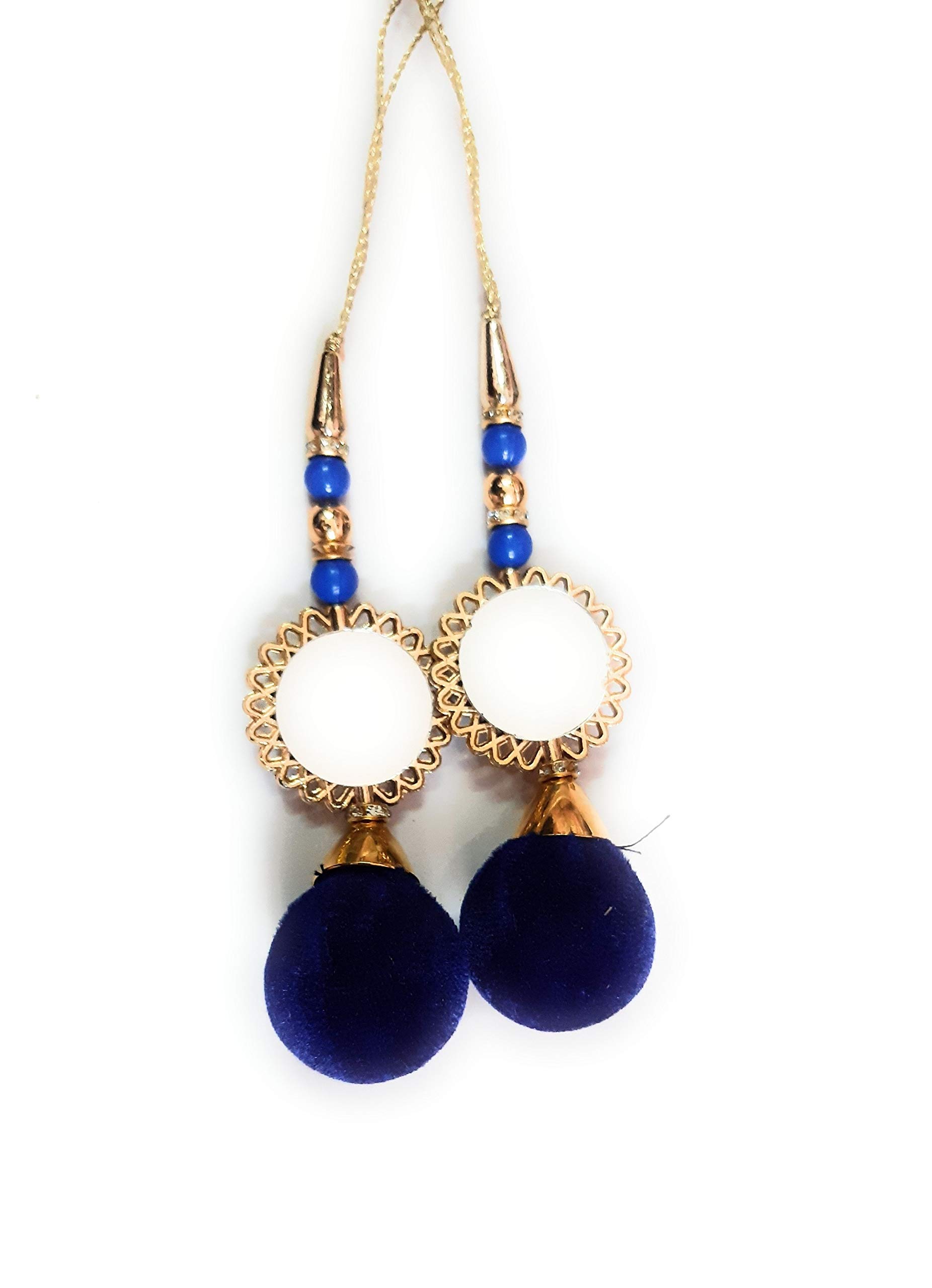 Libas Fashion Ethnic Work Fabric Velvet Hanging Tassel Latkan for Women, Golden and Blue -Set of 2 2