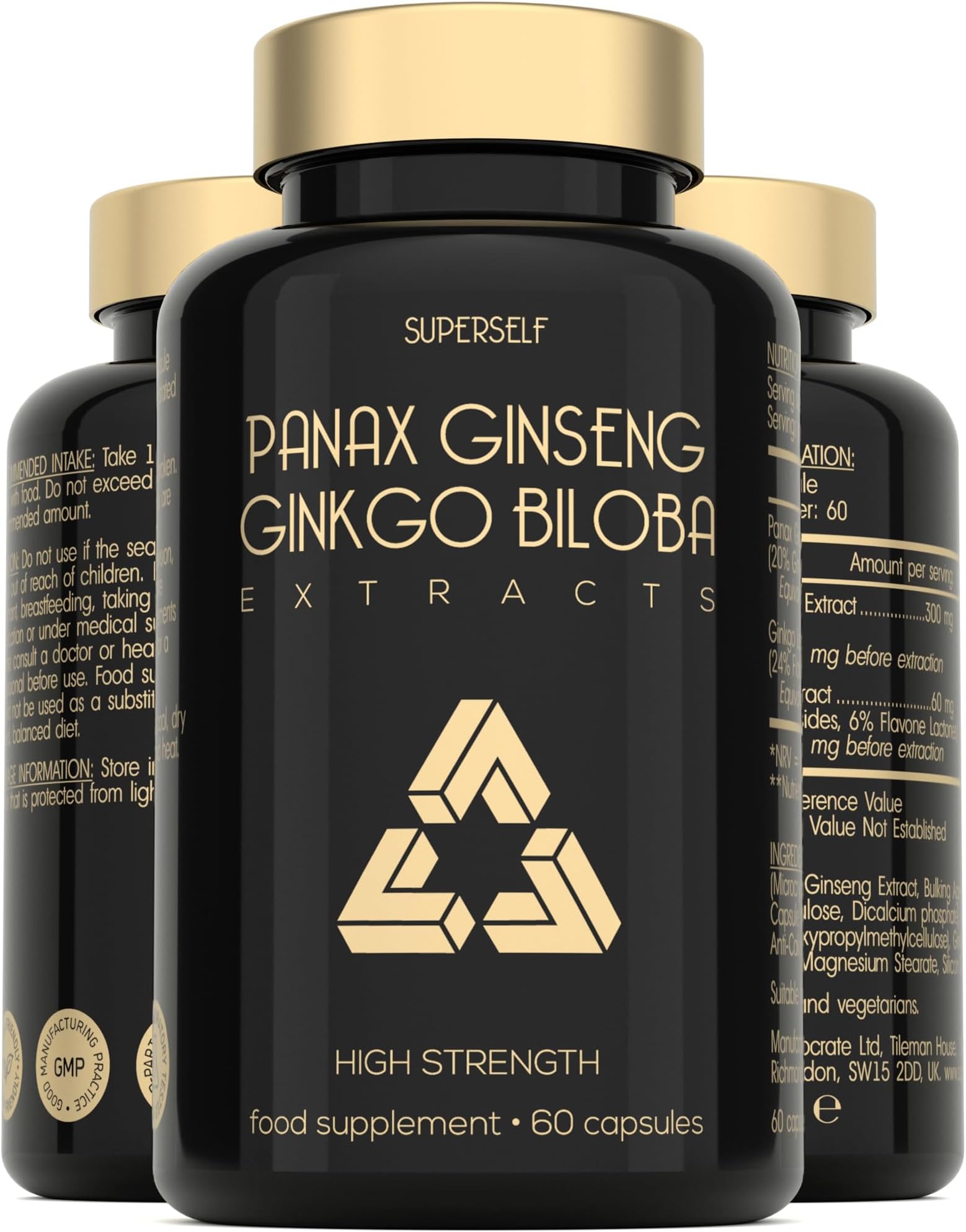 Panax Ginseng Capsules High Strength - 6000mg Korean Red Ginseng & Ginkgo Biloba for Natural Energy & Focus - Vegan & UK Made - 60 Tablets One-a-Day - Premium Ginseng Root Supplements for Men & Women