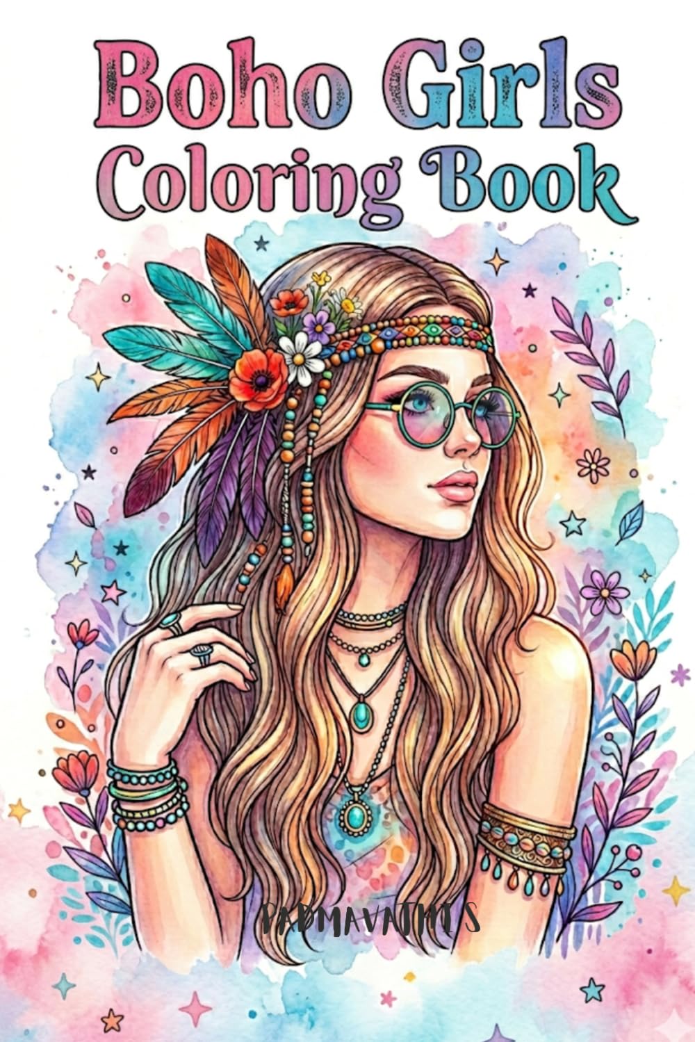 Boho Girls Coloring Book: Beautifully Illustrated Bold Cute Detailed Expressive Line Art Portraits: Boho Aesthetic Coloring Book for Teens