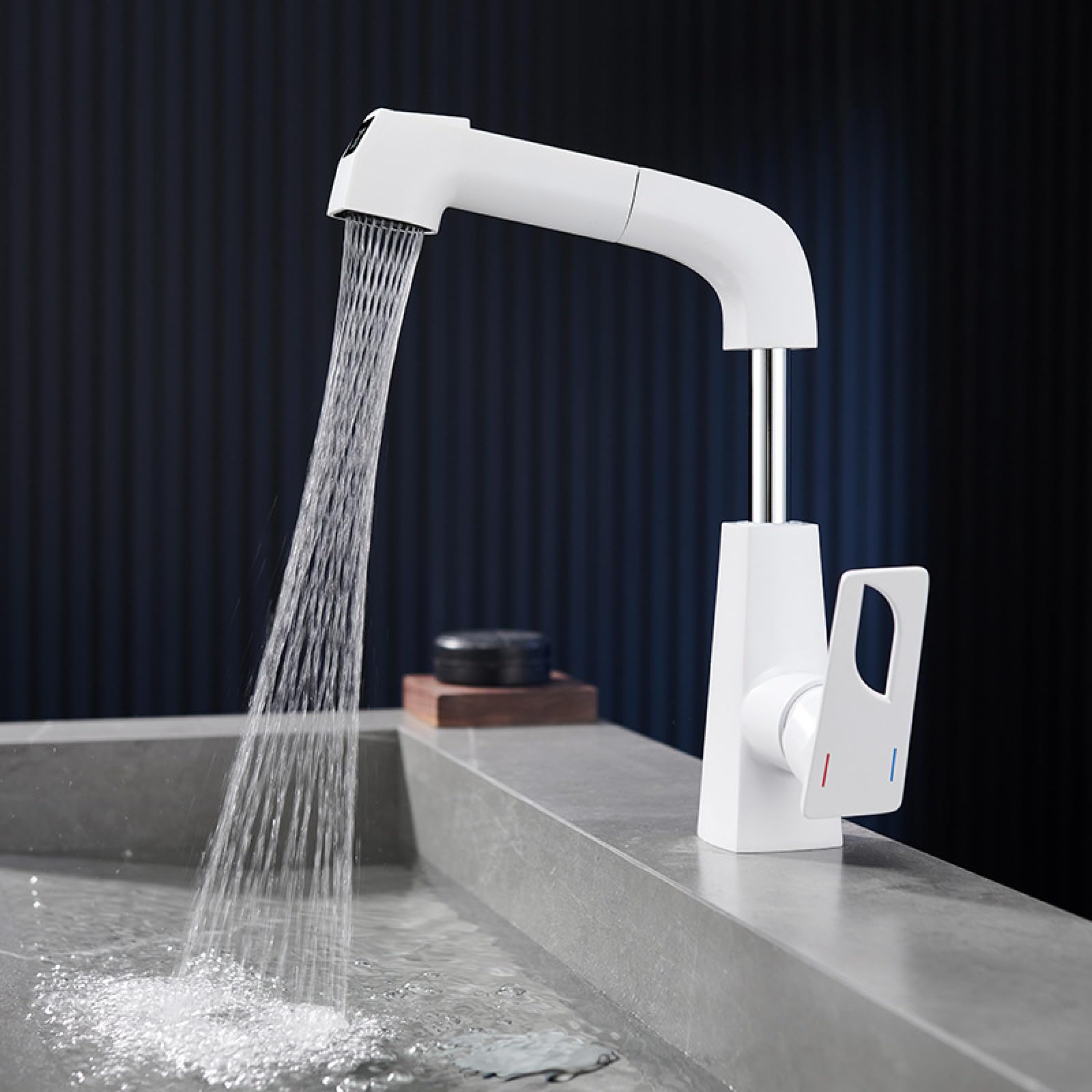Fanjubei White Bathroom Lifting Rotating Pull-Out Digital Faucet,